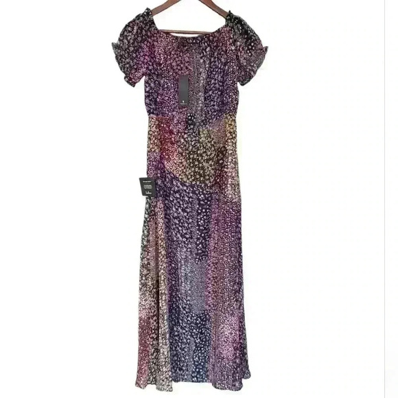 NWT Lulus Neva Navy Blue Floral Print Off The Shoulder Maxi Dress - Picture 5 of 8